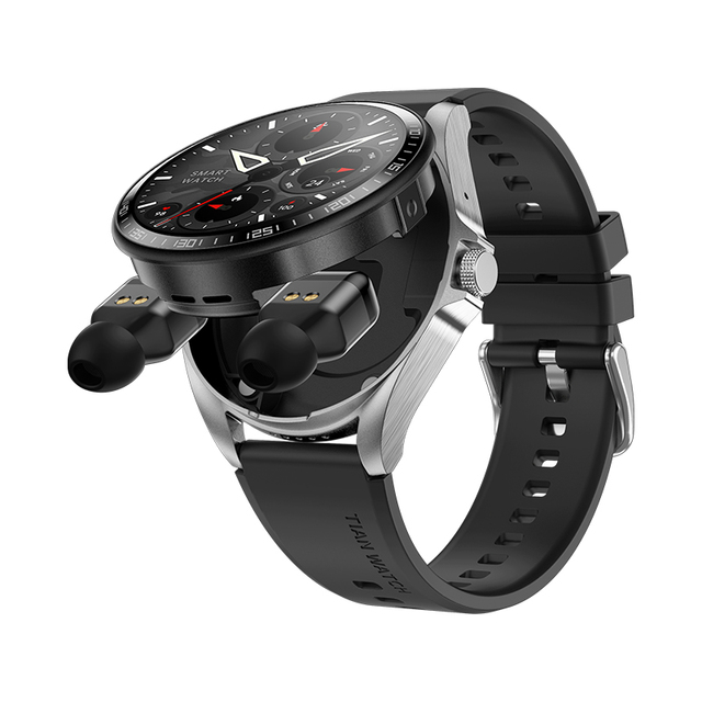 2-in-1 NFC Heart Rate Monitor Sports TWS Earphones Healthy Smartwatch Inbuilt Earbuds Leather Band Compass IP67 Waterproof TFT