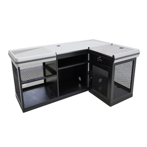 Comptoir de caisse modulaire en forme de L personnalisable avec armoire et plateau pour clavier pour magasin de centre commercial - Product Image 1