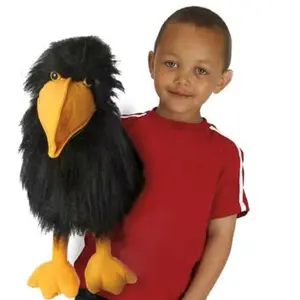 45厘米木偶公司大型小鸟猩红色金刚鹦鹉黑乌鸦制造声音手木偶PlushToy娃娃礼物