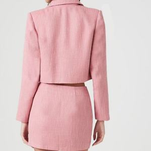 Nuevo Conjunto de Dos Piezas de Lino para Mujer, de Alta Calidad, al por Mayor, Elegante, para el Trabajo, Chaqueta Corta con Botones de Perla y Minifalda en Línea A - Product Image 2