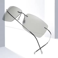 Lunettes de soleil photochromiques ultra-légères dorées Lunettes rectangulaires sans monture pour Sports de plein air Pêche Lumière à réglage automatique UV400