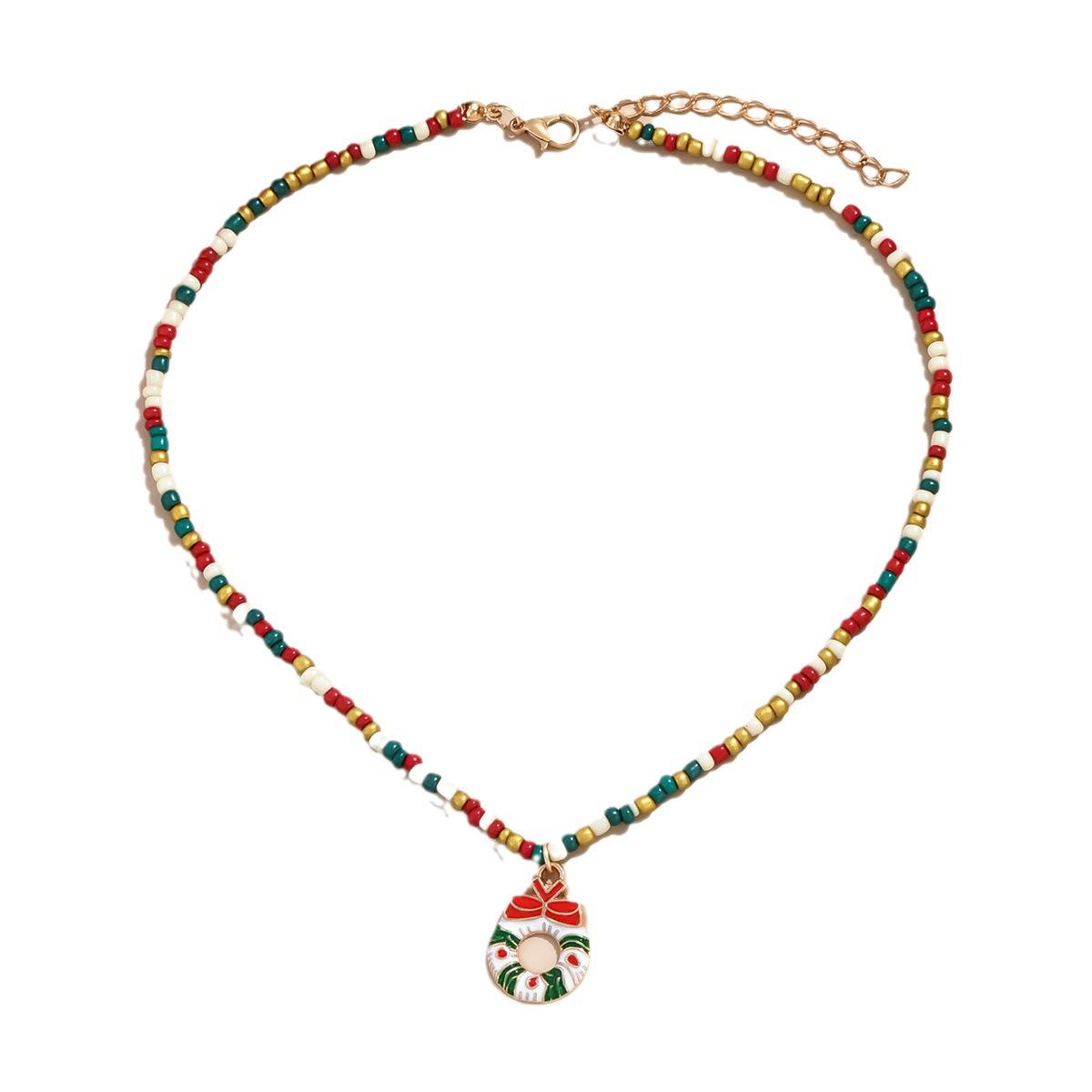 New Christmas Women's Jewelry Colored Beaded Santa Claus Wreath Christmas  Tree Necklace Holiday Accessories