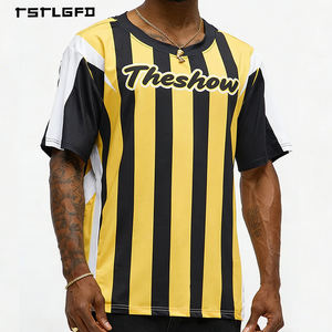 Camisetas de Hombre de Alta Calidad Personalizadas con Cuello en V y Rayas Amarillas y Negras, OEM/ODM, de Secado Rápido, de Poliéster - Product Image 4