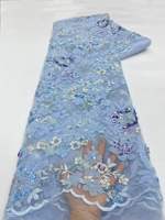 Tissu en dentelle brodée de luxe pour femmes avec motif floral et décoration de paillettes perlées 100% polyester sans élastique