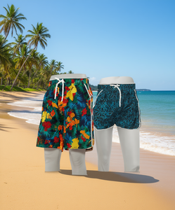 Costume da Bagno Floreale Reversibile da Uomo con Coulisse in Vita, 100% Poliestere Tessuto, Stile Casual con Tasche - Product Image 2