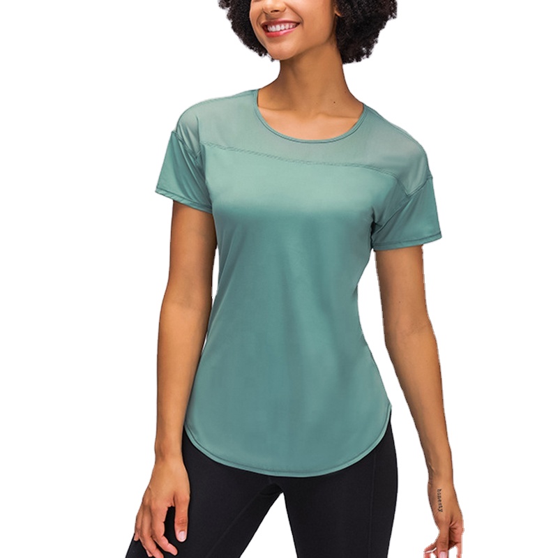Women Workout Running Short Sleeve Cutout Tops Mesh Patchwork Sports Yoga T Shirt Gym Top