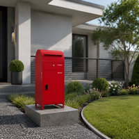 Boîte à colis autoportante en métal rouge avec dessus incurvé, compartiment séparé pour lettres et colis, boîte aux lettres extérieure verrouillable pour villa, maison, OEM ODM