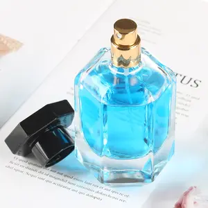 Frasco de vidro transparente de perfume em forma de hexágono luxuoso, frasco vazio de perfume de 70ml
