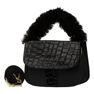 Sac messager élégant noir Fana, motif alligator, bandoulière chaîne, grande capacité, style vintage, pour femme, usage quotidien - Product Image 3