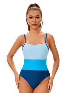 Traje de baño de fitness transpirable ecológico para mujeres americanas europeas Diseño de espalda recortado con estampado de patrón sólido elegante-Tallas grandes - Product Image 3