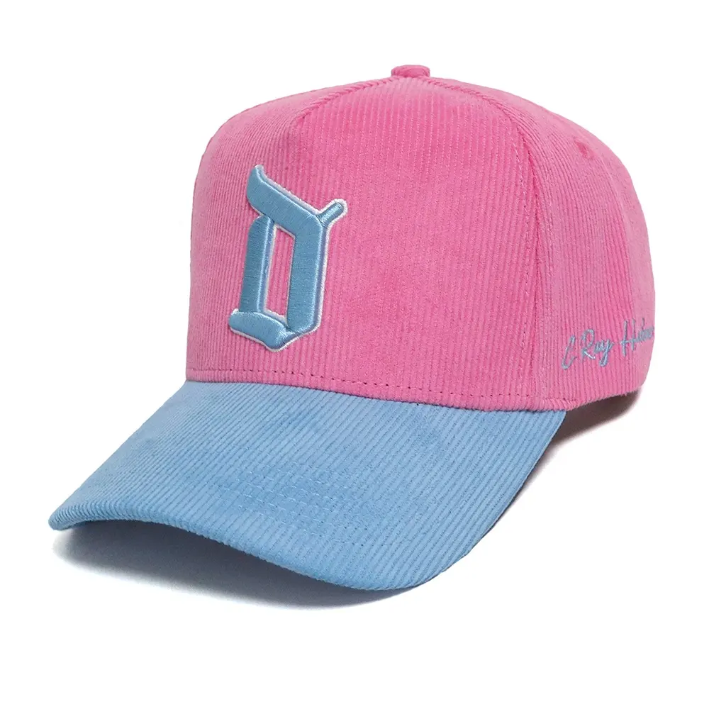 5 Panel Baby Blue Color Baseball Caps Factory Wholesale High Quality Corduroy Caps 2 Tones For Men And Women