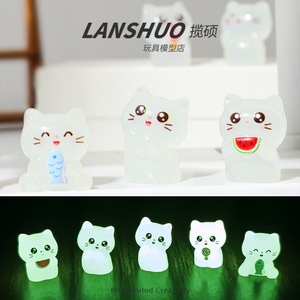 แลนซัว ตุ๊กตาแมวการ์ตูนเรซิ่นเรืองแสงในที่มืด DIY ของตกแต่งโต๊ะทำงาน ของตกแต่งบ้าน - Product Image 1