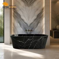 Baignoire en marbre naturel Cotrustone, baignoire en marbre noir Marquina fabriquée à la main pour la salle de bain à domicile, l'hôtel