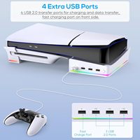 Support horizontal avec lumière LED RVB pour Ps5 Slim & Ps5 Pro, accessoires de console avec 14 modes d'éclairage et ports USB à 4 ports
