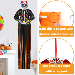 Décoration de fête d'Halloween en gros pour la maison et le jardin, pendentif à pampilles tête de mort du Jour des Morts, ornement de porte à suspendre, tête de mort peinte - Product Image 5