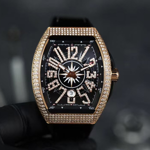 Exquisite Craftsmanship Automatic Mechanical Gentlemen Rose Gold Tonneau Full Diamond <b>Black</b> Yachting Dial Mechanical <b>Watch</b> - Product Image 1