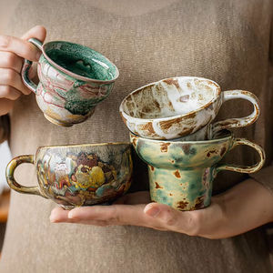 فنجان قهوة سيراميك عتيق مصنوع يدويًا قهوة شاي لاتية بورسلين قابلة لإعادة الاستخدام - Product Image 1