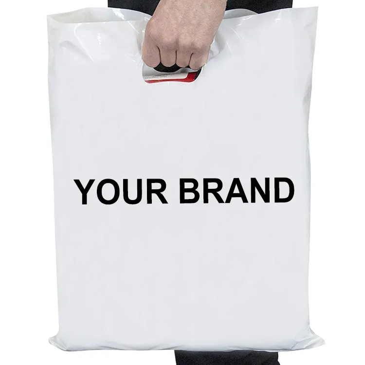 Изготовленный на заказ напечатанный бренд белый высеченный полиэтиленовый мешок ручки, одежда HDPE складная сумка для переноски большие пластиковые сумки для покупок