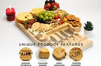 Plateau de charcuterie en bambou avec tiroir à accessoires, ensemble de couteaux, grande planche à fromage et viande pour fêtes et cadeaux