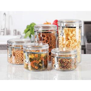 Food Grade 5 Piece <strong>Acrylic</strong> Canister Set Food Jars Clear Airtight Canister Set Food <strong>Storage</strong> <strong>Container</strong> with Airtight Clamp Lids - Product Image 4