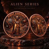 Pièce de monnaie Alien Visitor en cuivre fin 999 de 1 oz, en relief 3D, avec finition UV effet proof, objet de collection d'art extraterrestre en métal
