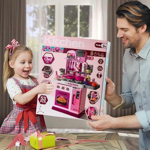 Ensemble de cuisine pour enfants de 69 cm, jouets de simulation en plastique rose pour filles, jeu de rôle préscolaire, 53 pièces, avec son et lumière, accessoires variés - Product Image 6