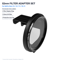 Kit d'adaptateur d'objectif avec filtre UV 52 mm et capuchon d'objectif pour caméra d'action GoPro Hero 13 12 11 10 9 Black – Protection de montage de filtre