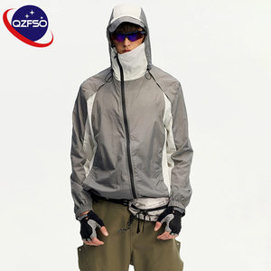 QZFSO Custom Streetwear <b>Lightweight</b> Mesh Zip up Windbreaker Breathable Quick-dry Polyester Sun Protection <b>Jacket</b> With Hood - Product Image 4