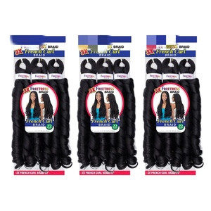 Extensiones <span class=keywords><strong>de</strong></span> Cabello Sintético Yaki <span class=keywords><strong>de</strong></span> 22 Pulgadas, 3 Paquetes, Rizo Francés Colorido, Trama Única, Rizo en Espiral, Ondulado, Sedoso y Lujoso - Product Image 1