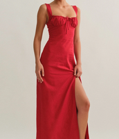 Robe mi-longue d'été pour femmes, style bohème, bretelles spaghetti, fente sur la cuisse, nouée devant, imprimé floral uni, sans manches, vintage, style A, robes de plage