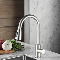 Robinet de cuisine rétractable à poignée unique en acier inoxydable brossé classique moderne Cartouche en céramique Eau chaude et froide