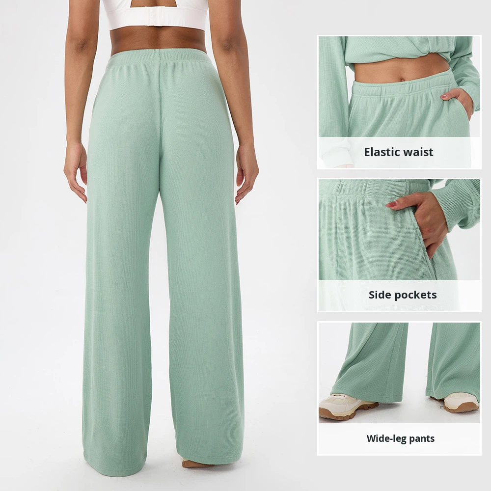 Autumn Winter Waffle High Breathable Sports Pants European American Style Solid Color Lo