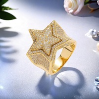 Bague Hip Hop BES Fashion plaquée or, forme étoile, avec zircon incrusté, pour homme, idéale pour les fêtes, les fiançailles ou comme cadeau