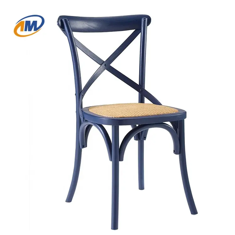 الجملة الأزرق الداكن الطعام الكراسي الخشب و راتان الكراسي الطعام X عودة الزفاف عبر كرسي بمسند ظهر