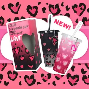 Nouvelle boisson froide magique température en plastique 24oz changement de couleur cadeau saint valentin tasse gobelet