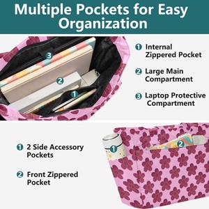 Sacs à main pour ordinateur portable pour femmes, design hawaïen rose Hau, sacs à main matelassés en polyester, durables, sacs à main Aloha personnalisés pour femmes avec logo - Product Image 4