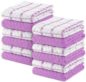 Serviettes de cuisine en coton à carreaux blancs et violets, tissées, rectangulaires, lavables en machine pour usage domestique - Product Image 1