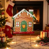 Décoration de jardin en fer forgé « Biscuit de Noël » avec chapeau de Père Noël, antirouille, pour porte d'entrée de ferme ou patio