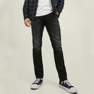 Calça jeans masculina regular, de alta qualidade, slim, com perna reta, totalmente coberta