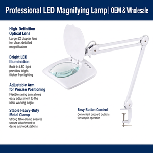 <b>Portable</b> Flexible Double Joint Swing Arm Magnifying Light Large Optical Glass Lens <b>Table</b> Clamp Mount Design for Watch Repair - Product Image 1