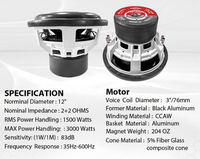 Subwoofer Mobil 12 Inch 3" BAVC 4OHMS X2 / 2OHMS X2 Speaker Daya Besar RMS 1500W Magnet Speaker Mobil Subwoofer