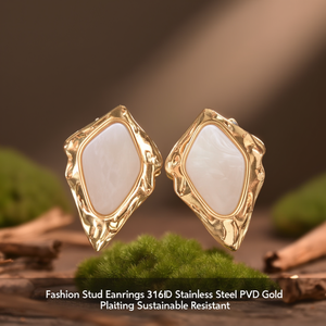 Fashion Stud Earrings 316L Stainless Steel PVD Gold Plating Sustainable Resistant - Product Image 3