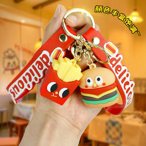 Délicieux Hamburger Pizza 3D PVC porte-clés simulé alimentaire caoutchouc voiture porte-clés arc-en-ciel dragonne délicieux alimentaire PVC porte-clés - Product Image 3