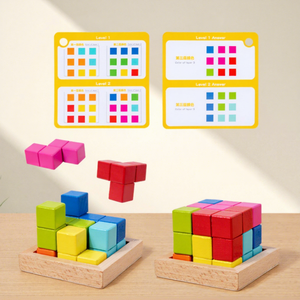 Jeux de blocs de construction en bois Montessori pour garçons, filles, enfants, jouets de sol, puzzle 3D familial, blocs de construction en bois colorés - Product Image 4