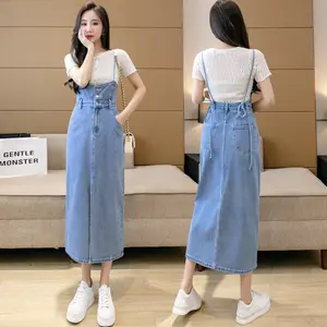 2024 Mùa Xuân Và Mùa Thu Mới Phong Cách Hàn Quốc Cao Eo Retro Khí Slim Hip-Ôm Denim Quần Áo Treo Váy