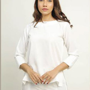 Camisa Blanca de Manga Larga para Mujer, 100% Calidad, Corte Holgado, Estilo Casual, Cuello Redondo, Top de Manga Corta y Pantalón Ancho con Pliegues Delanteros - Product Image 1