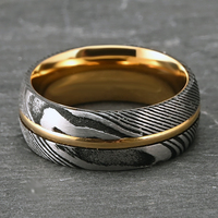 Boman Jewelry 8mm Vente en gros Bijoux en acier damas Anneaux de mariage en or jaune pour hommes Bague poignard damas