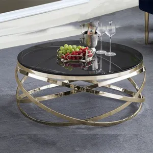 Cucina rotonda grandi lotti tavolino da salotto oro acciaio inossidabile vetro nero tavolino da salotto per hotel