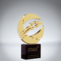 Placa de Trofeo de Aniversario Redonda Moderna Personalizada, Chapada en Oro, con Base de Cristal Negro para Adornos de Escritorio