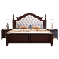 Meubles de chambre à coucher de style américain en bois massif de luxe 1.8m Retro Courtyard Countryside Lit double en cuir
